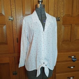 Lauren Conrad ivory hearts & stars tie waist long sleeve button down top